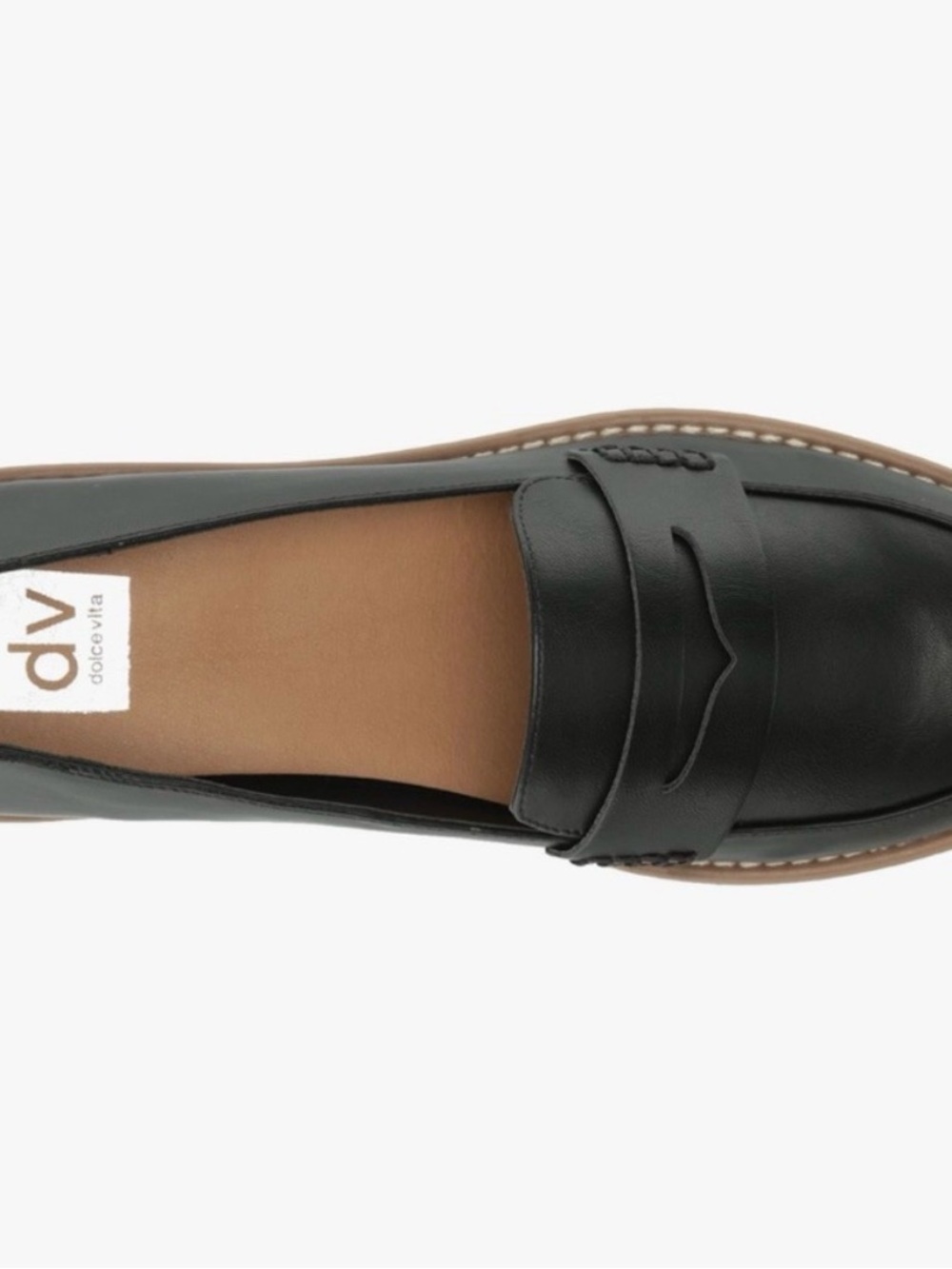 DV by Dolce Vita Black Leather Penny Loafers with Tan Trim